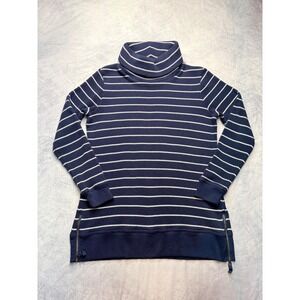 LL Bean Womens Navy Blue Striped Waffle Knit Turtleneck Top preppy minimalist